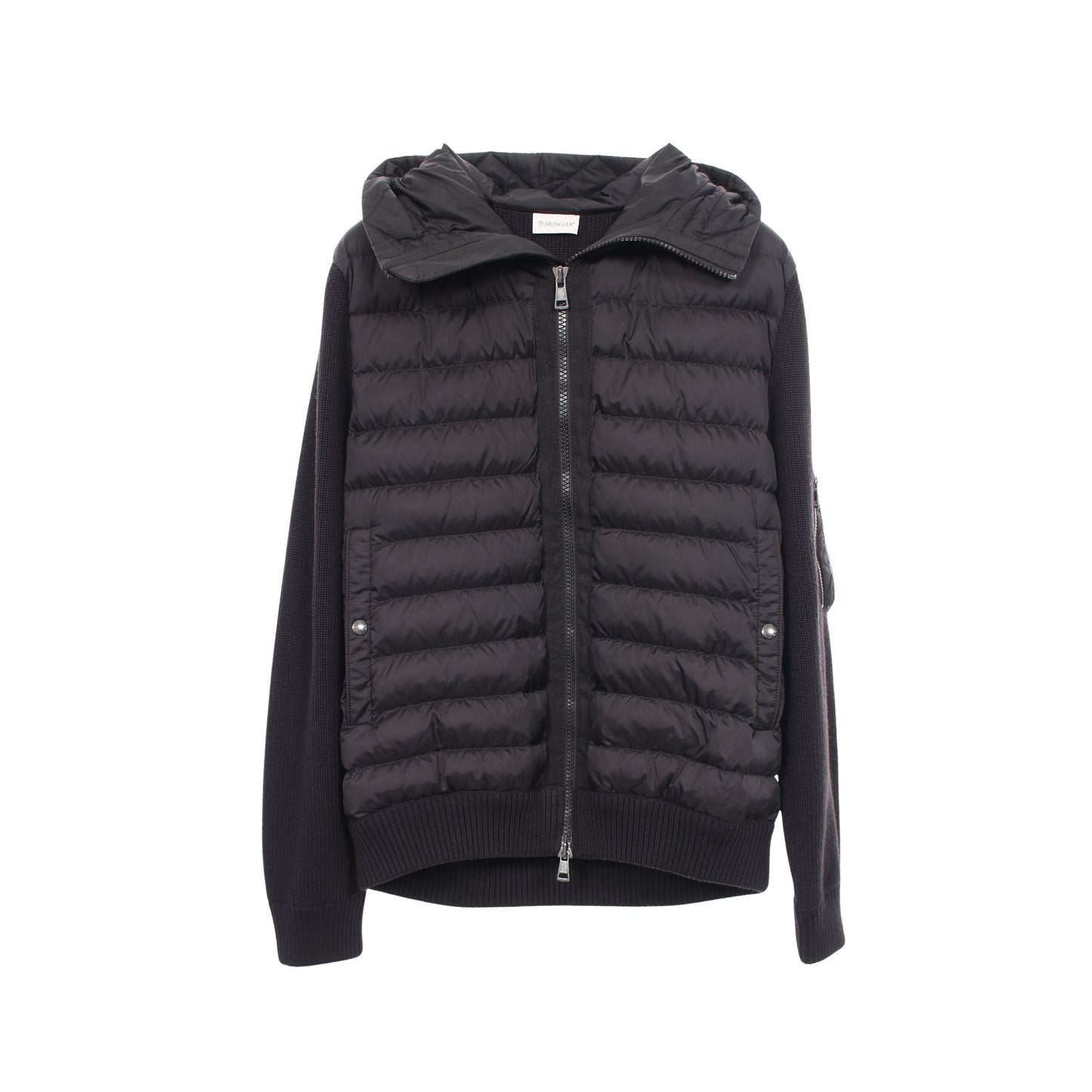 CARDIGAN TRICOT ニット切替 フード付き ダウンジャケット ナイロン ウール ブラック モンクレール
