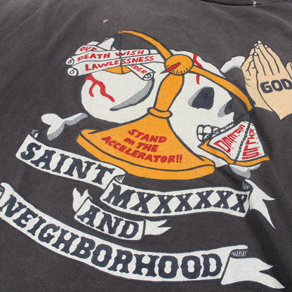 SAINT MICHAEL × NEIGHBORHOOD スカルプリント ユーズド加工 ペイント加工 半袖Tシャツ コットン グレー セント マイケル トップス SAINT MICHAEL