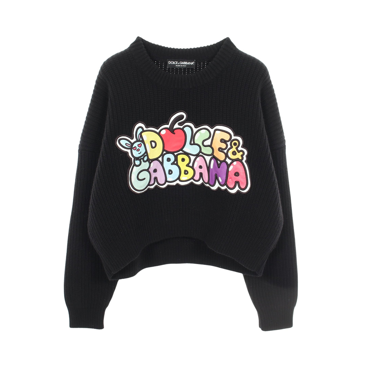 ロゴ刺繍 クルーネック ニット ウール ブラック ドルチェアンドガッバーナ トップス DOLCE&GABBANA