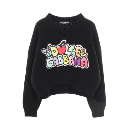 ロゴ刺繍 クルーネック ニット ウール ブラック ドルチェアンドガッバーナ トップス DOLCE&GABBANA
