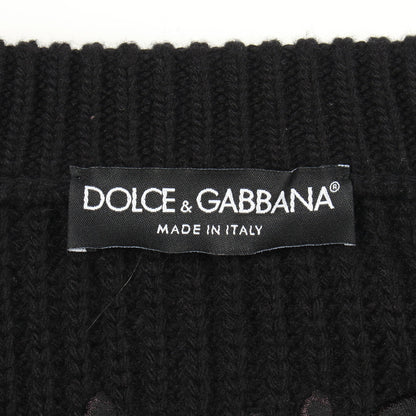 ロゴ刺繍 クルーネック ニット ウール ブラック ドルチェアンドガッバーナ トップス DOLCE&GABBANA