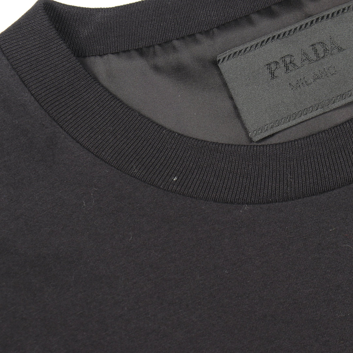 Re-Nylon トライアングルロゴ クルーネック 半袖Tシャツ コットン ブラック プラダ トップス PRADA