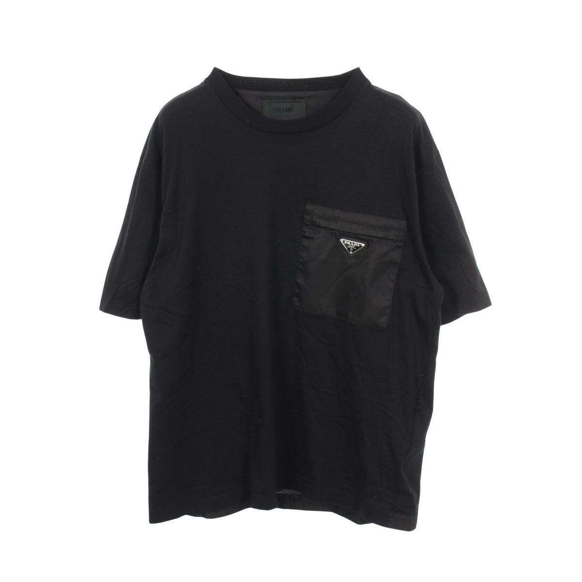 Re-Nylon トライアングルロゴ クルーネック 半袖Tシャツ コットン ブラック プラダ トップス PRADA