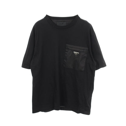 Re-Nylon トライアングルロゴ クルーネック 半袖Tシャツ コットン ブラック プラダ トップス PRADA