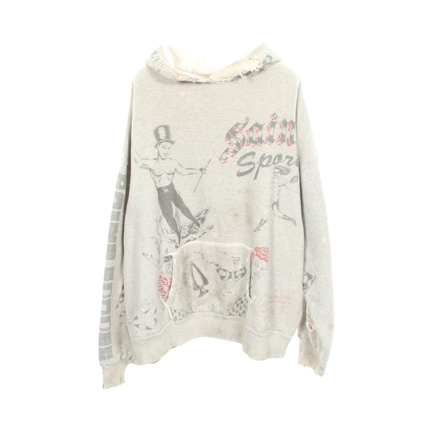 SAINT MICHAEL × Alexis Ross DRAWING HOODIE ヴィンテージ加工 プルオーバーパーカー コットン グレー セント マイケル