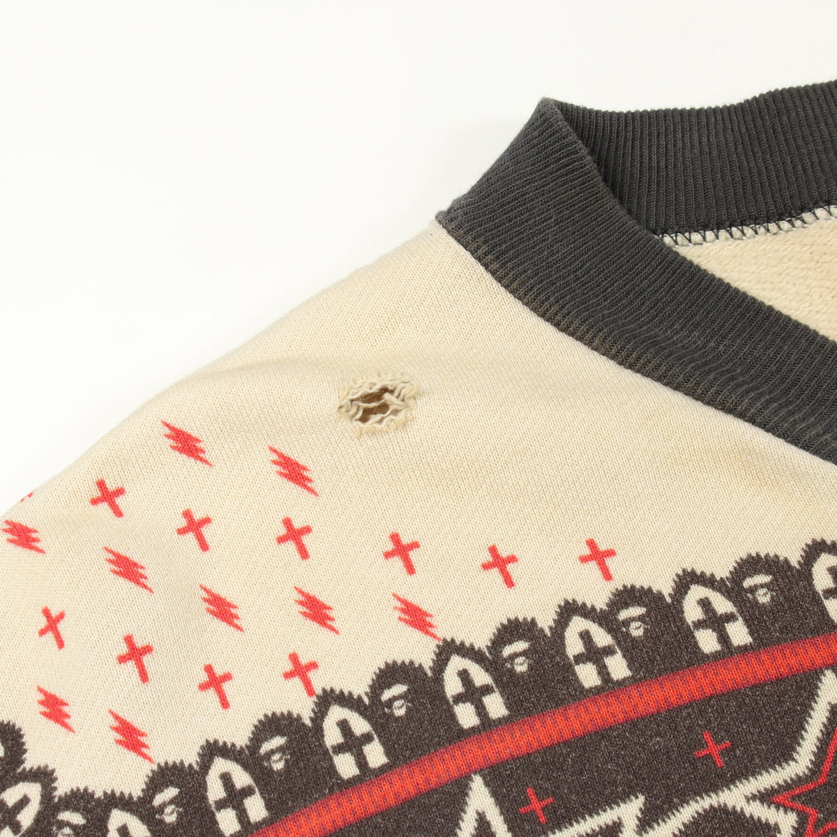 SAINT MICHAEL × A BATHING APE ヴィンテージ加工 ジップアップ カーディガン コットン ダークグレー アイボリー レッド セント マイケル トップス SAINT MICHAEL