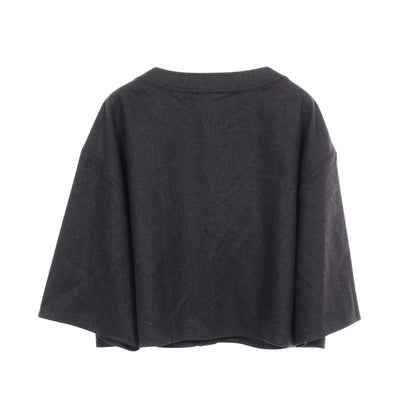 クロップトップ トリオンフボタン フラップポケット ノーカラージャケット カシミヤ ダークグレー セリーヌ