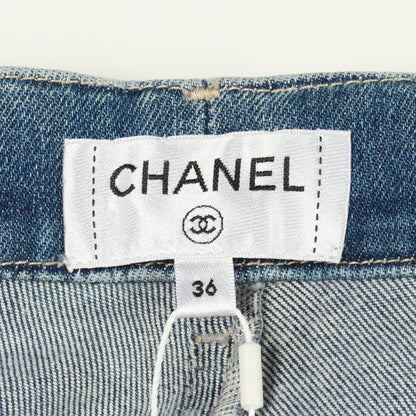 ココマーク 総柄 デニムパンツ コットン ブルー シャネル ボトムス CHANEL