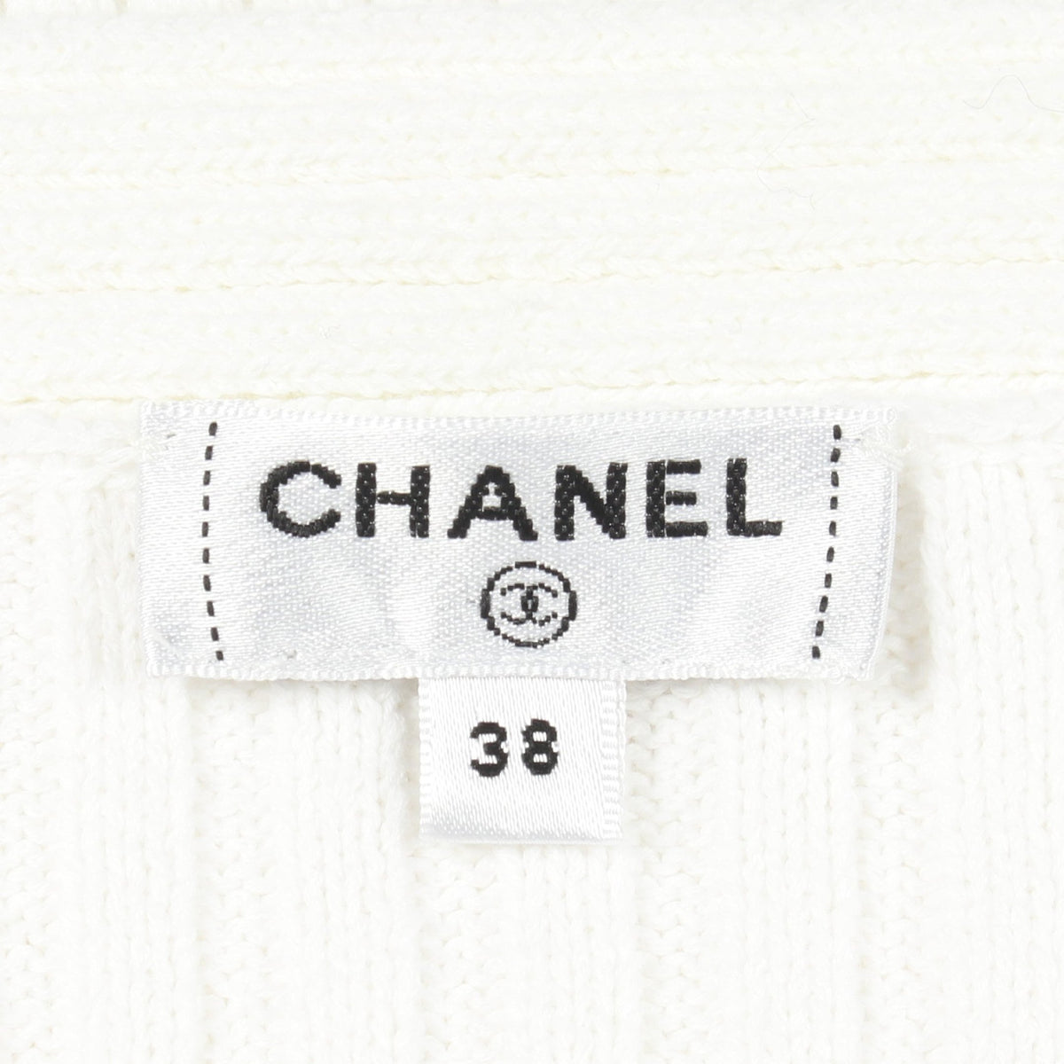 ココマーク ショルダーボタン ボートネック リブ ニットワンピース コットン ホワイト シャネル ワンピース CHANEL
