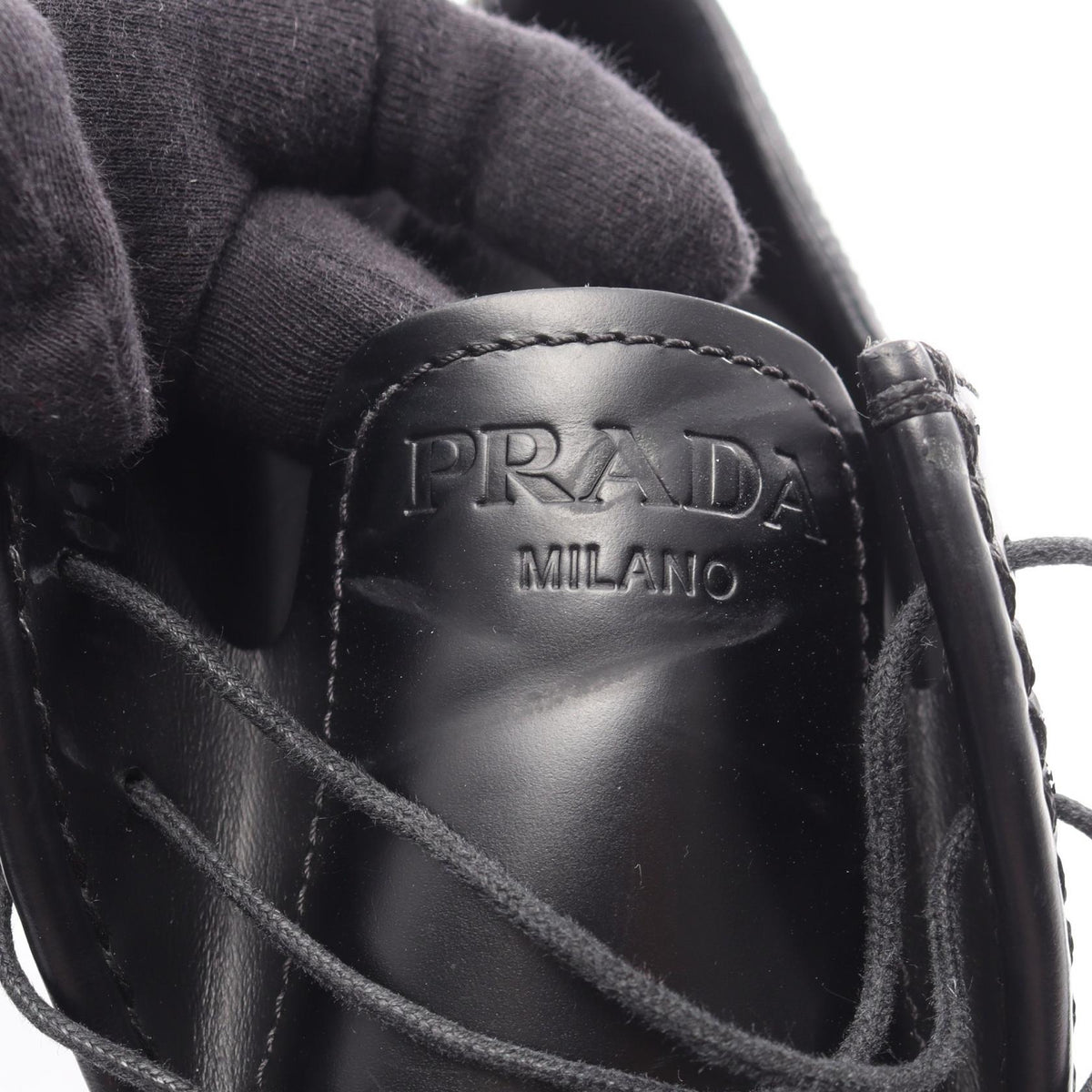 モノリス ブラッシュドレザー ダービーシューズ カジュアルシューズ レザー ブラック プラダ シューズ PRADA