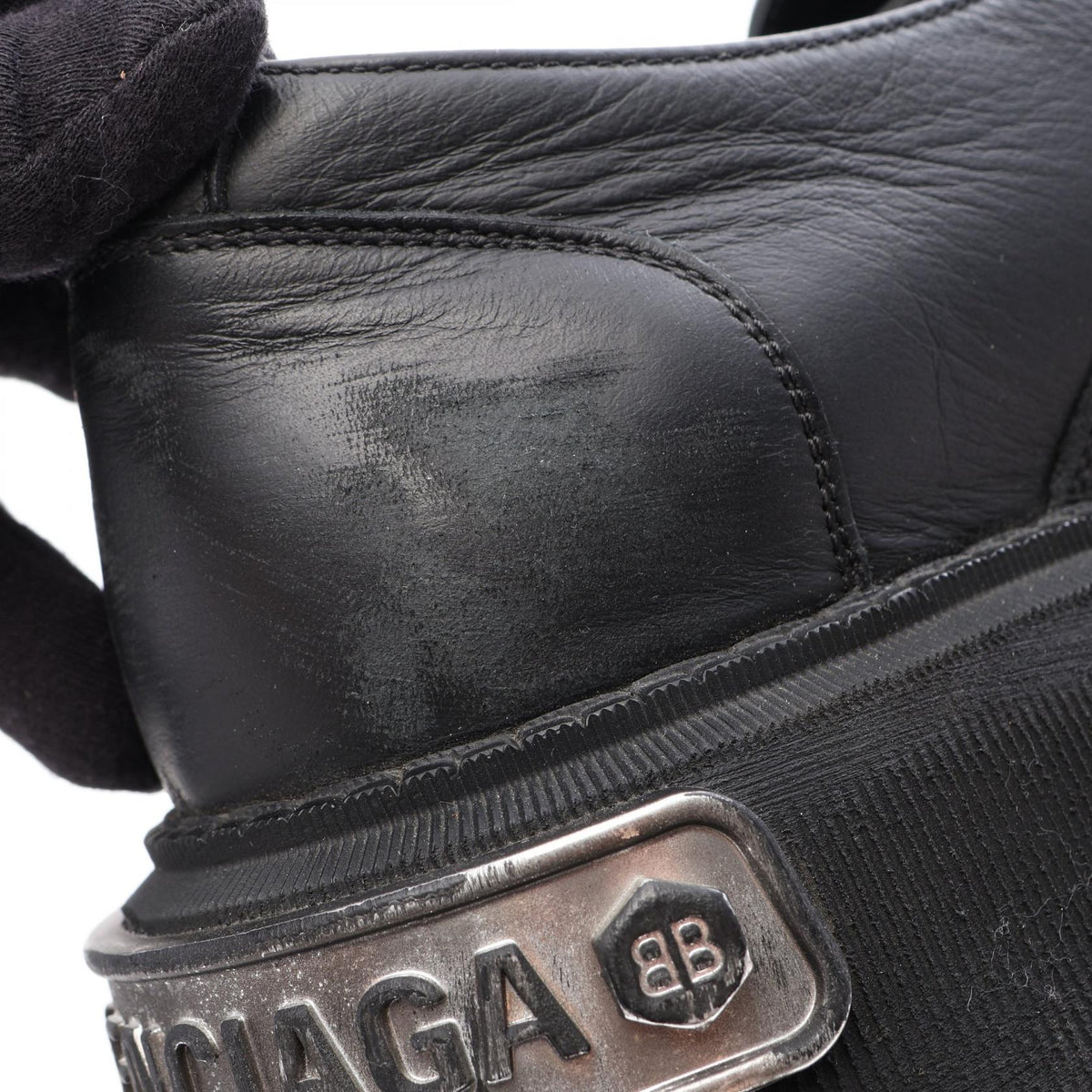 トラクター ロゴプレート ユーズド加工 ローファー レザー ブラック バレンシアガ シューズ BALENCIAGA
