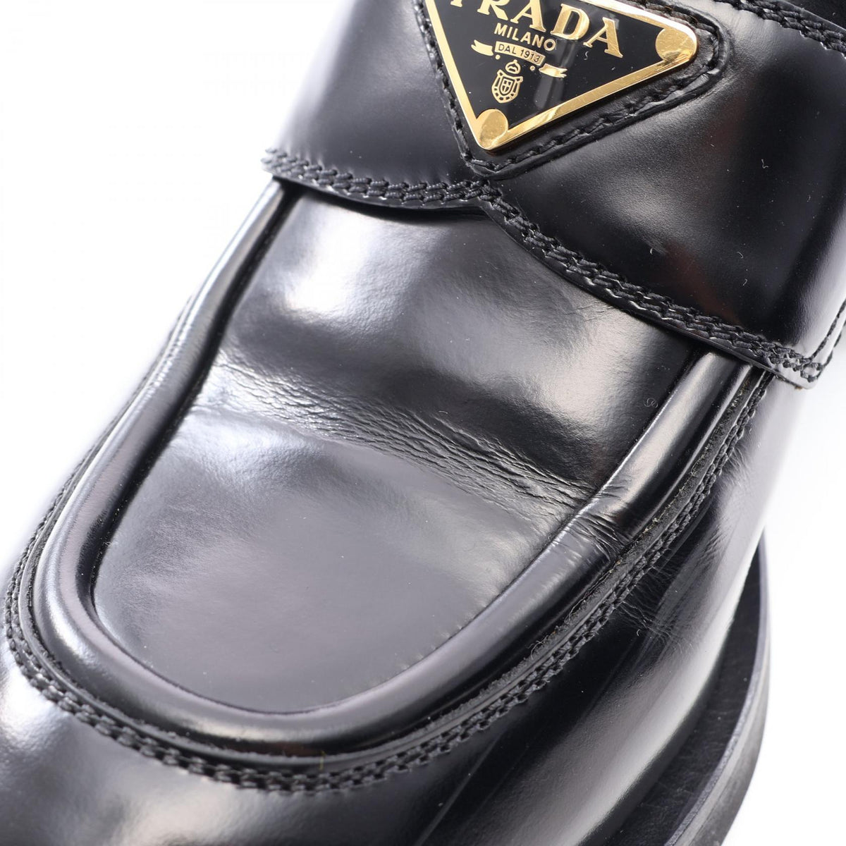 三角プレート ローファー レザー ブラック プラダ シューズ PRADA