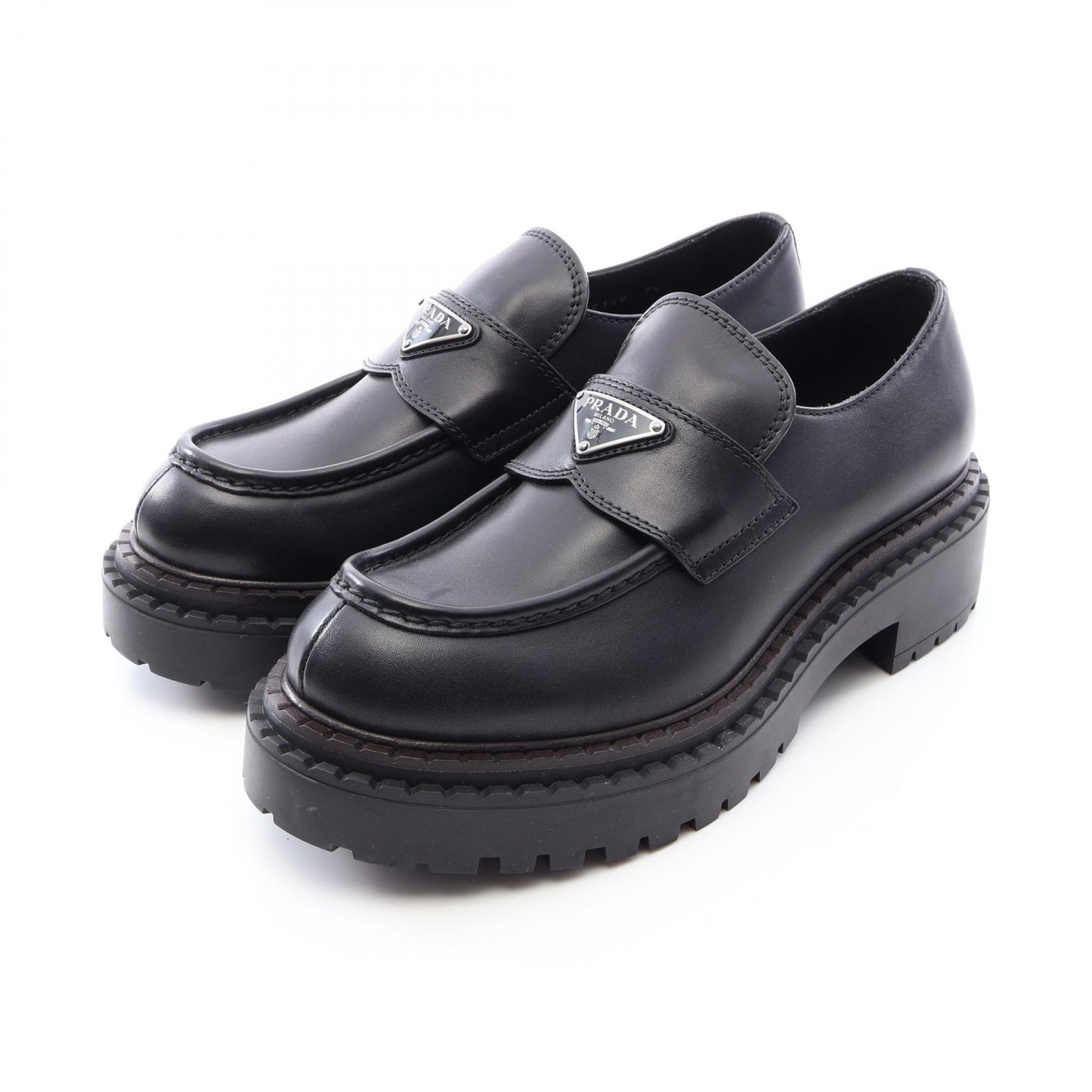 トライアングルロゴ ローファー レザー ブラック プラダ シューズ PRADA