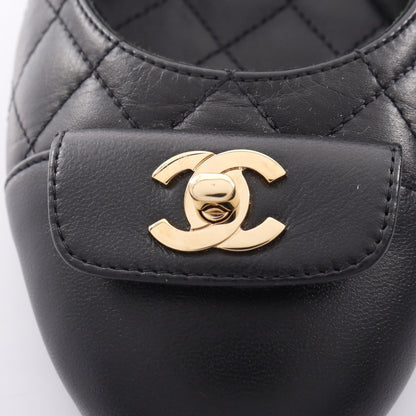 マトラッセ ターンロック フラットシューズ レザー ブラック シャネル シューズ CHANEL