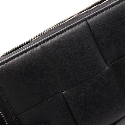 カセット ジップアラウンドウォレット マキシイントレチャート ラウンドファスナー長財布 レザー ブラック ボッテガヴェネタ