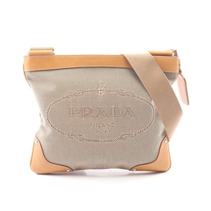 LOGO JACQUARD ロゴジャガード ショルダーバッグ キャンバス レザー ベージュ ライトブラウン プラダ