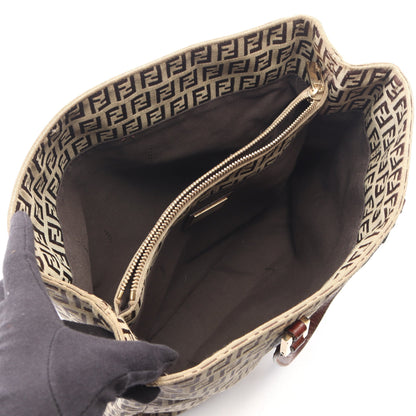 ズッキーノ ハンドバッグ トートバッグ キャンバス レザー ベージュ ダークブラウン フェンディ バッグ FENDI