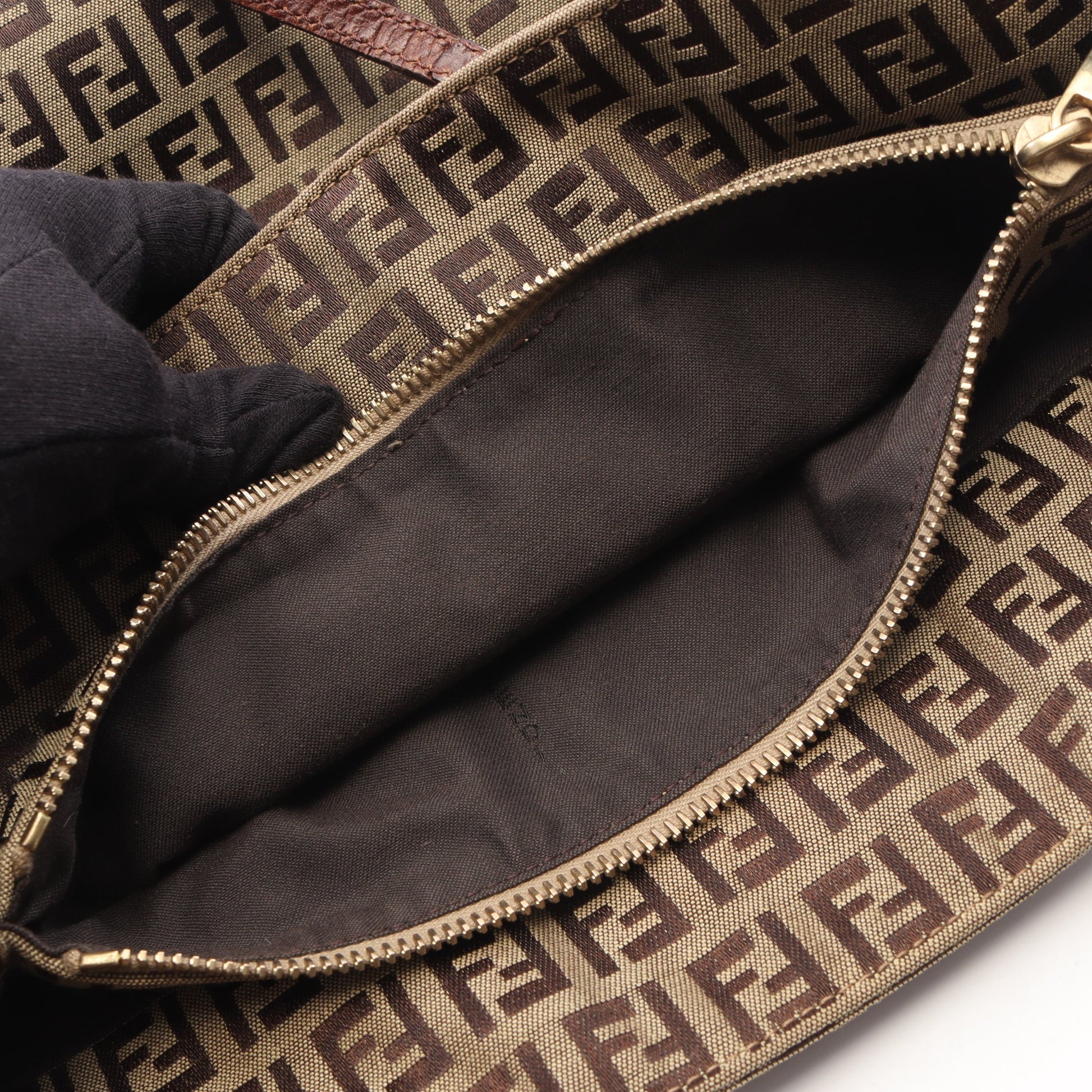 ズッキーノ ハンドバッグ トートバッグ キャンバス レザー ベージュ ダークブラウン フェンディ バッグ FENDI