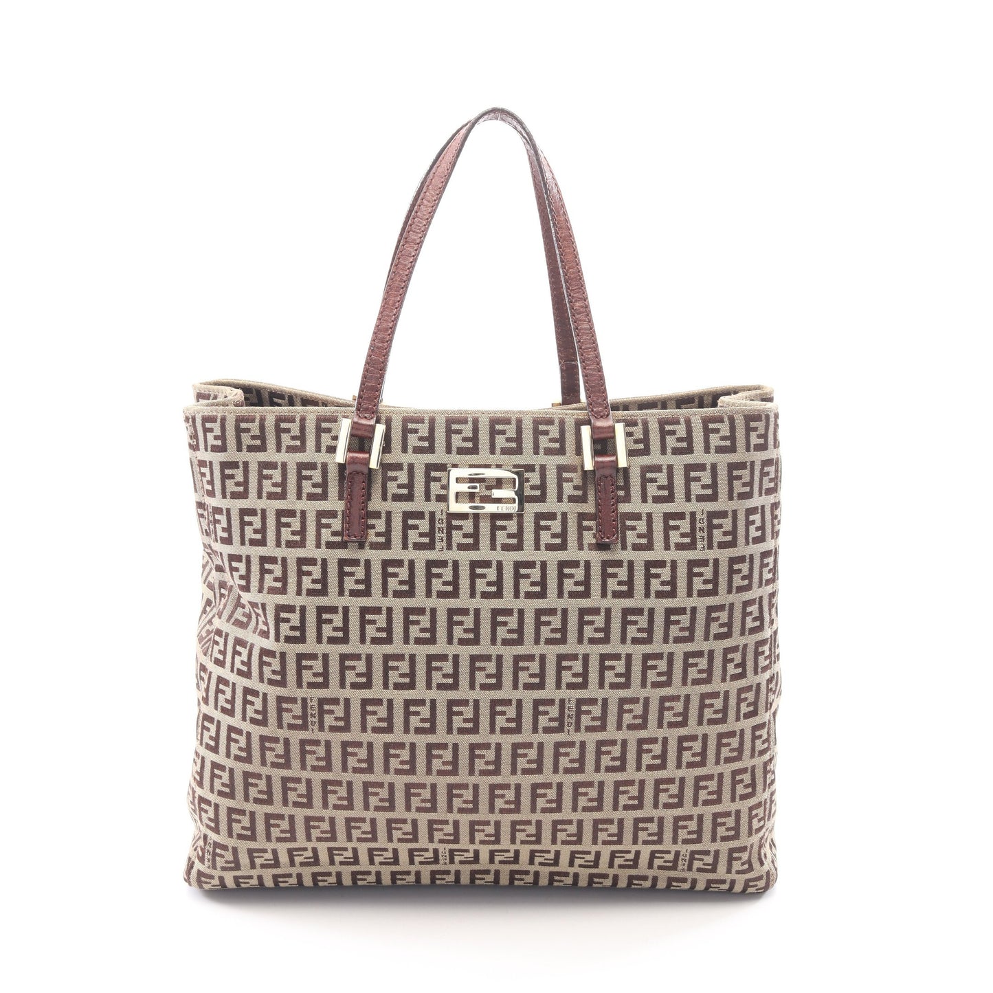 ズッキーノ ハンドバッグ トートバッグ キャンバス レザー ベージュ ダークブラウン フェンディ バッグ FENDI
