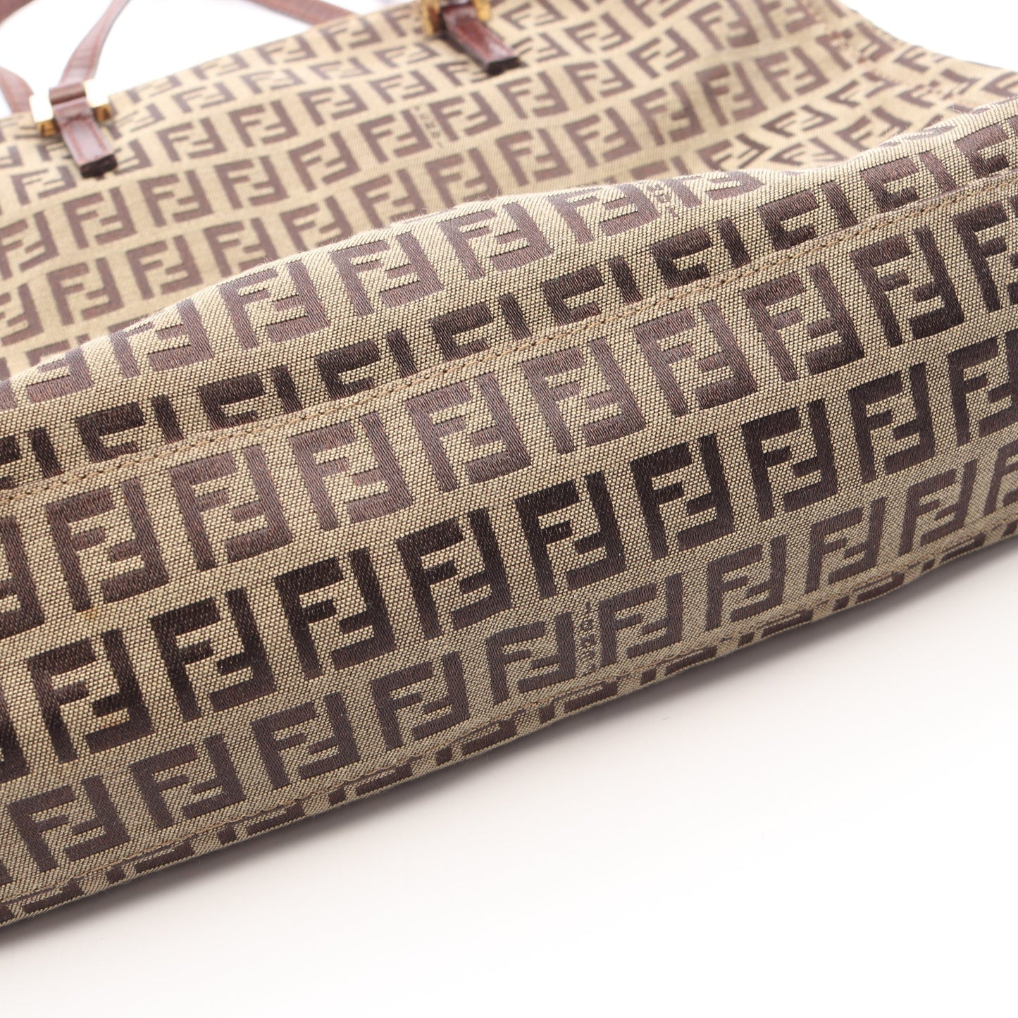 ズッキーノ ハンドバッグ トートバッグ キャンバス レザー ベージュ ダークブラウン フェンディ バッグ FENDI