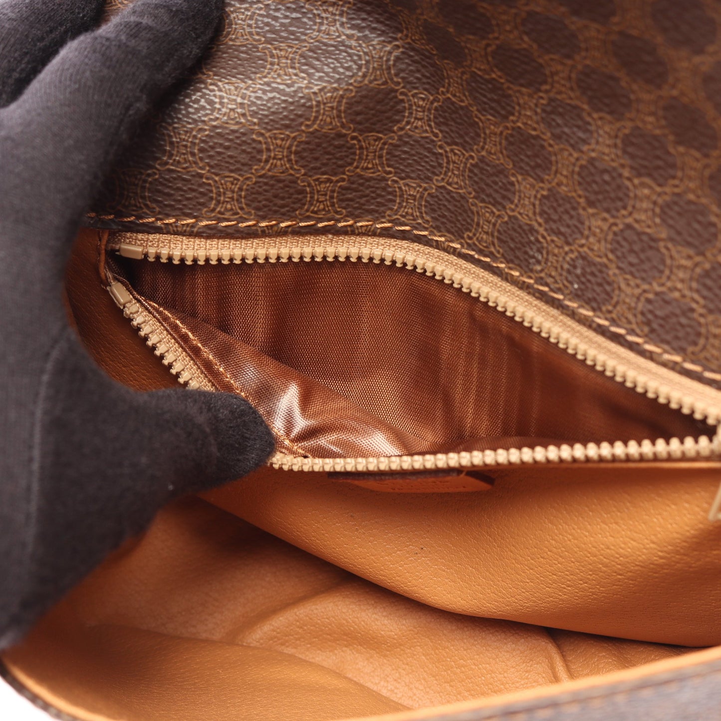 マカダム ショルダーバッグ PVC レザー ダークブラウン ブラウン セリーヌ