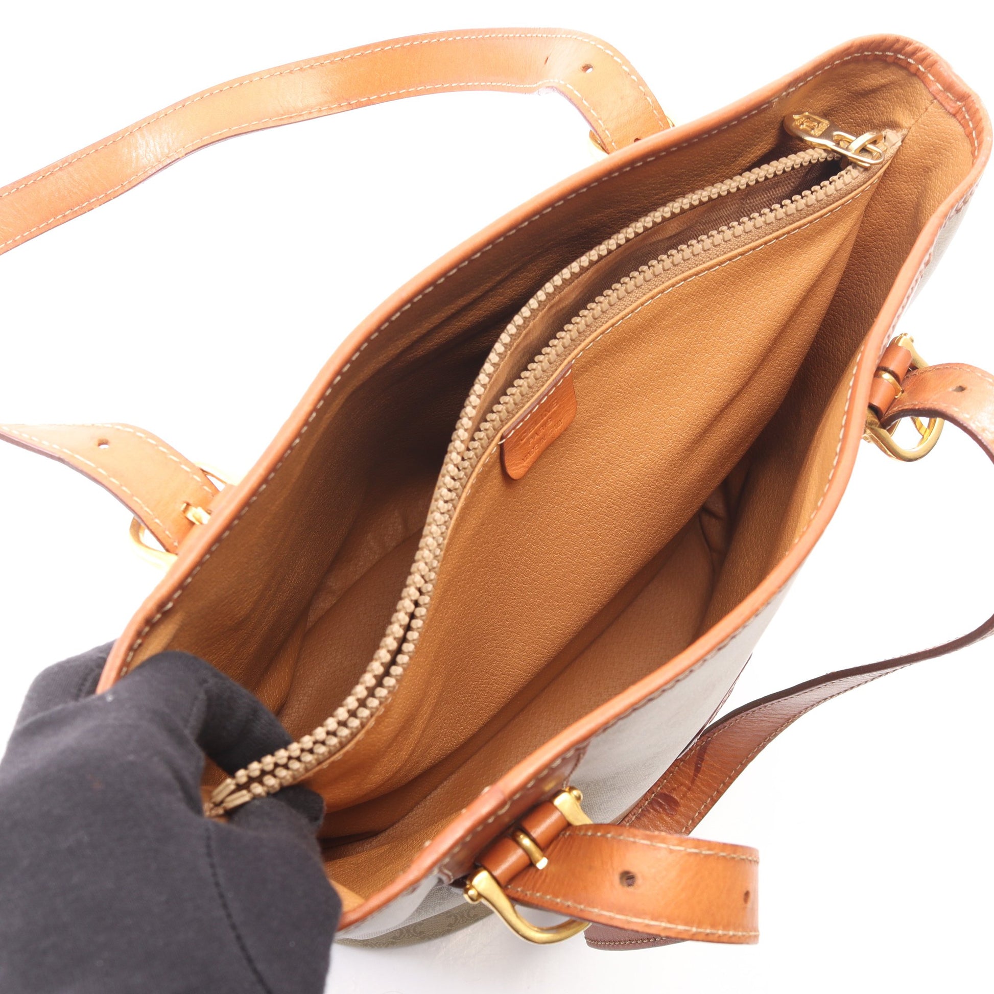 マカダム ショルダーバッグ トートバッグ PVC レザー ベージュ ブラウン セリーヌ バッグ CELINE