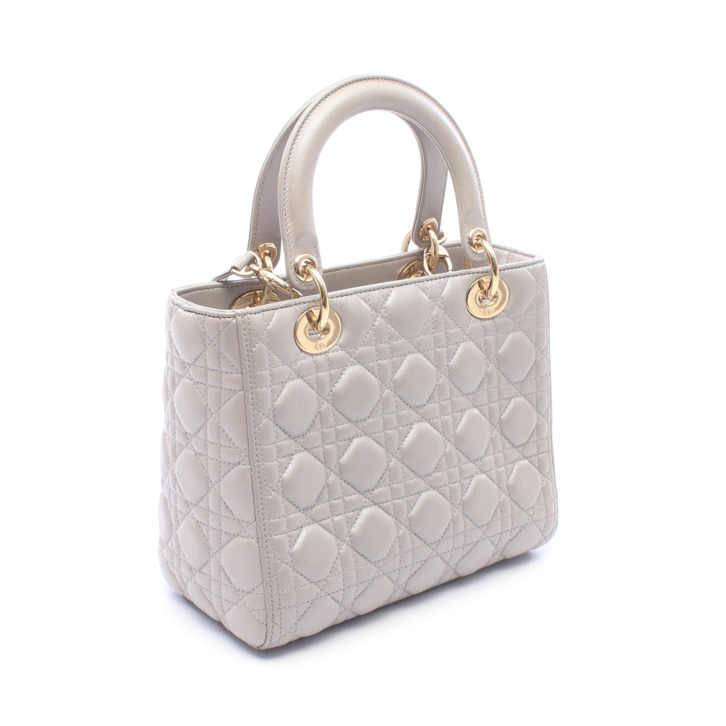 LADY DIOR レディディオール 2WAY ハンドバッグ レザー シルバー クリスチャンディオール
