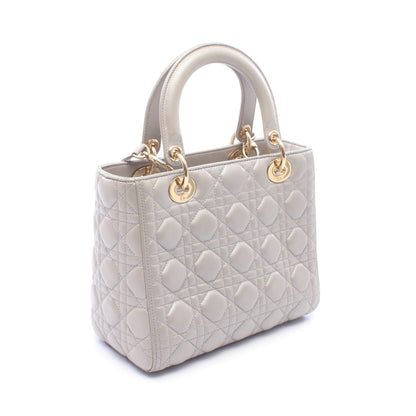 LADY DIOR レディディオール 2WAY ハンドバッグ レザー シルバー クリスチャンディオール