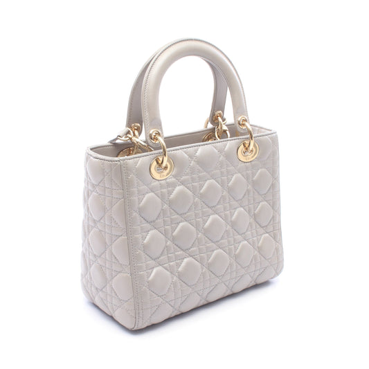 LADY DIOR レディディオール 2WAY ハンドバッグ レザー シルバー クリスチャンディオール