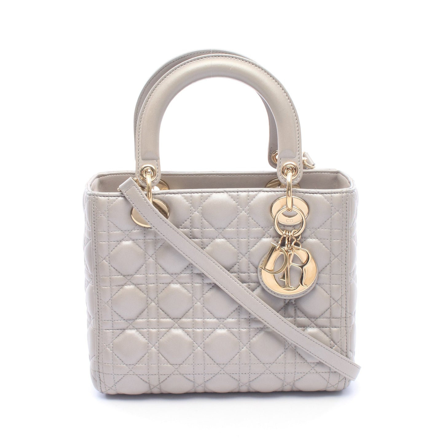 LADY DIOR レディディオール 2WAY ハンドバッグ レザー シルバー クリスチャンディオール