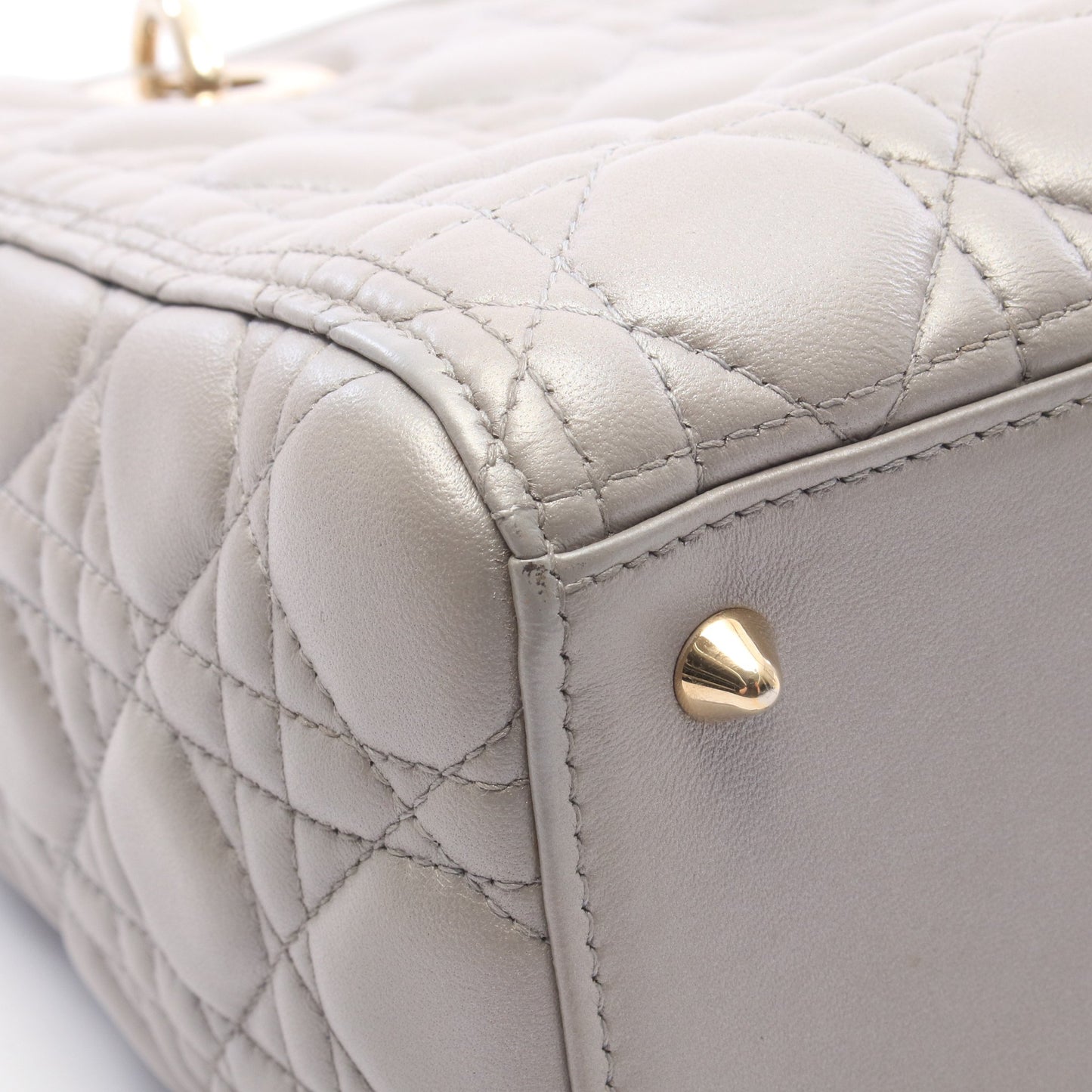 LADY DIOR レディディオール 2WAY ハンドバッグ レザー シルバー クリスチャンディオール
