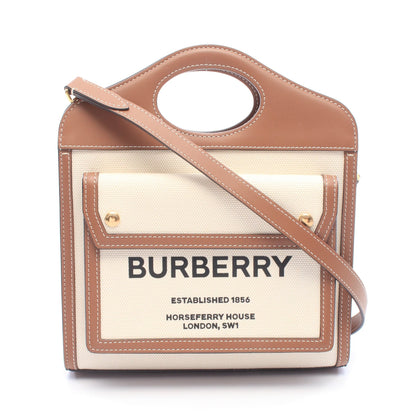 ミニポケットバッグ 2WAY ハンドバッグ キャンバス レザー アイボリー ブラウン バーバリー バッグ BURBERRY
