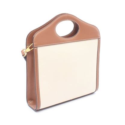 ミニポケットバッグ 2WAY ハンドバッグ キャンバス レザー アイボリー ブラウン バーバリー バッグ BURBERRY