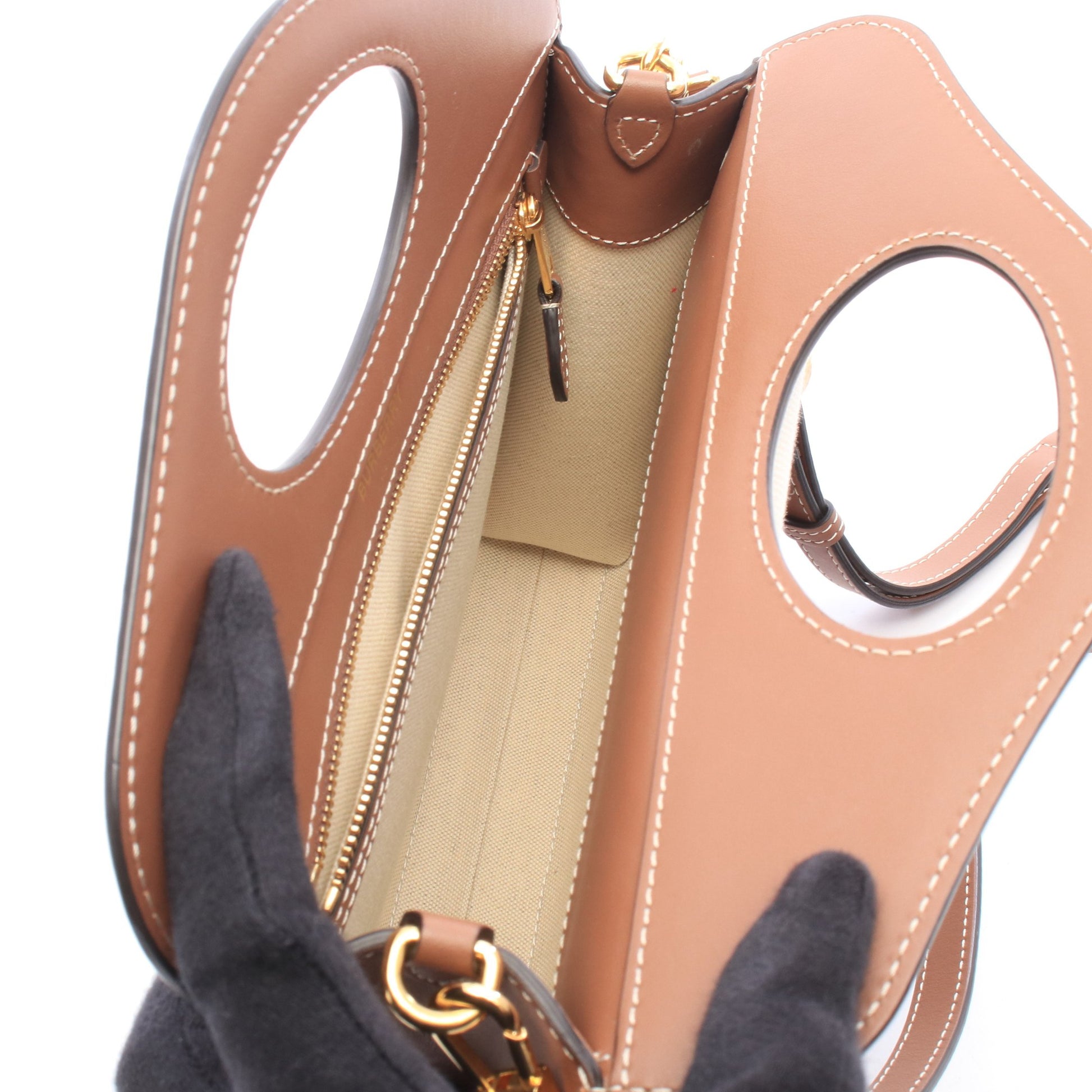 ミニポケットバッグ 2WAY ハンドバッグ キャンバス レザー アイボリー ブラウン バーバリー バッグ BURBERRY