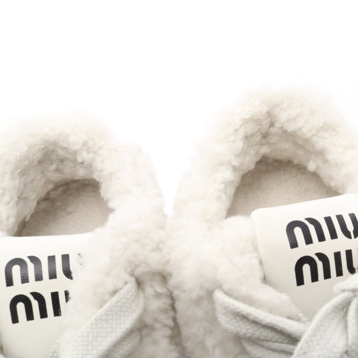 ボア スニーカー レザー ファブリック ホワイト ミュウミュウ シューズ miu miu