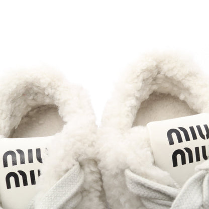 ボア スニーカー レザー ファブリック ホワイト ミュウミュウ シューズ miu miu