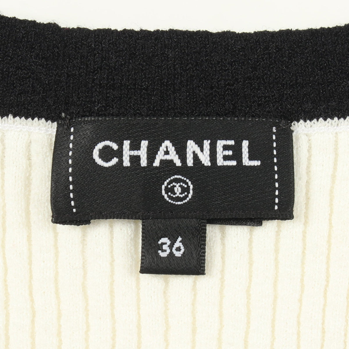 ココマーク 半袖 リブ ニット コットン ナイロン オフホワイト ブラック シャネル トップス CHANEL