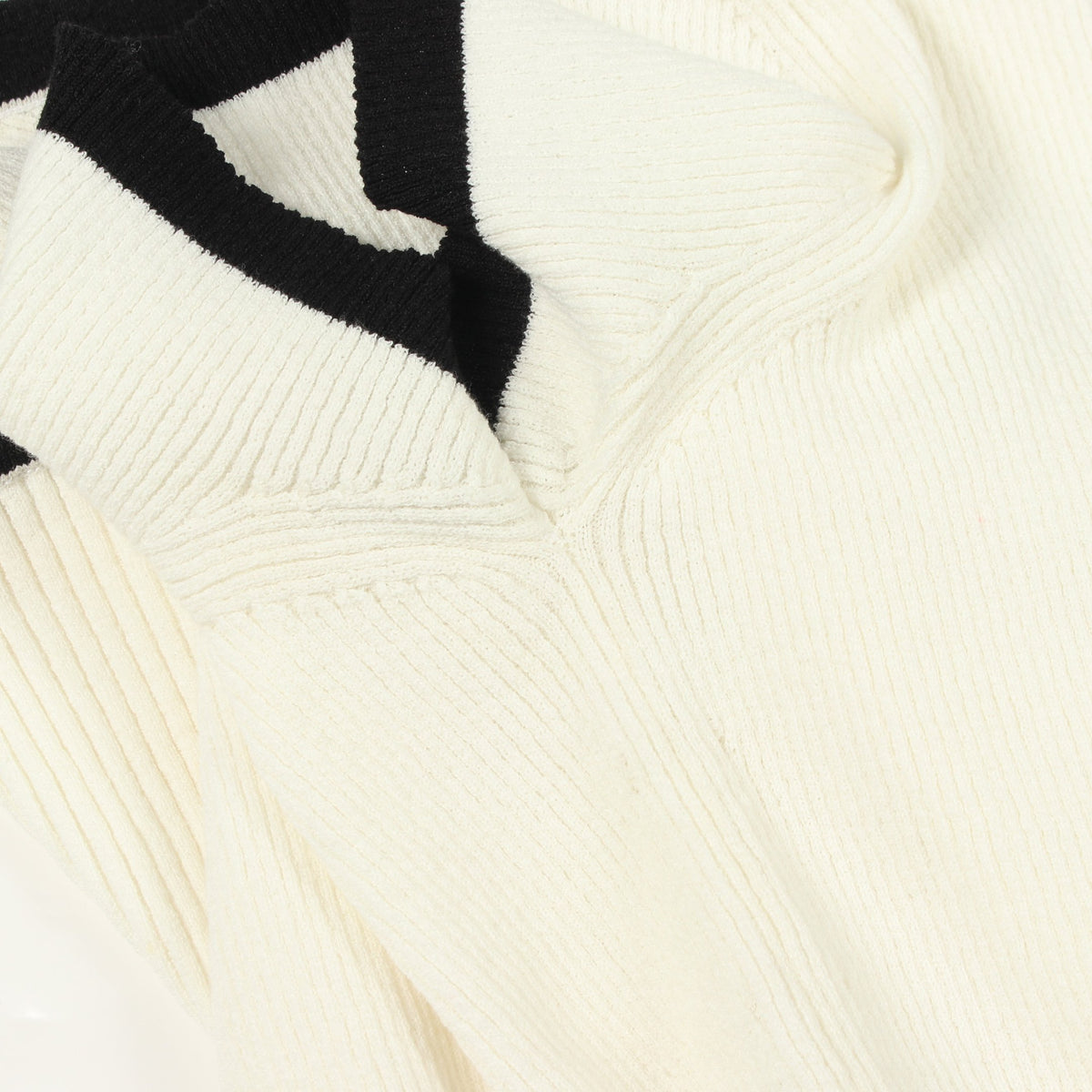 ココマーク 半袖 リブ ニット コットン ナイロン オフホワイト ブラック シャネル トップス CHANEL