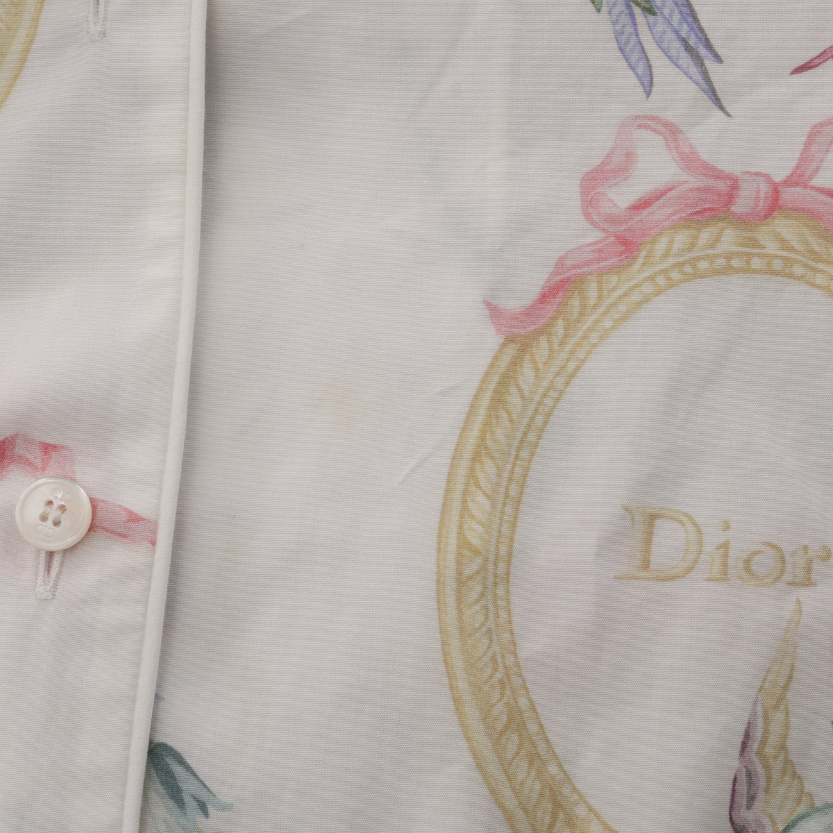総柄 オープンカラー 半袖 シャツワンピース コットン ホワイト マルチカラー クリスチャンディオール ワンピース Christian Dior