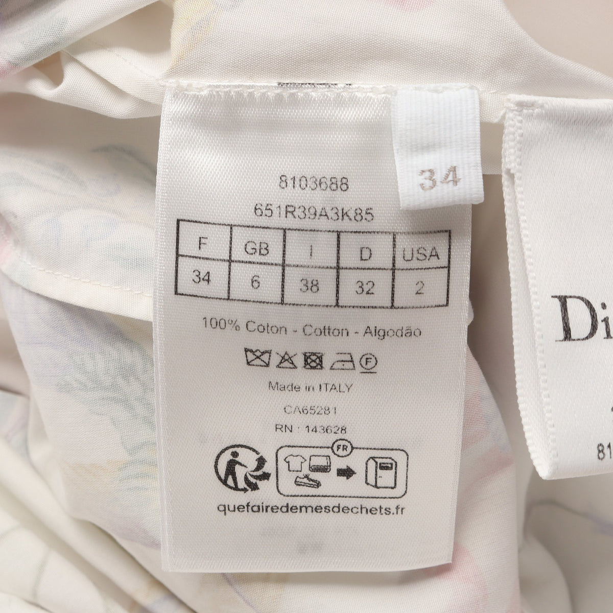 総柄 オープンカラー 半袖 シャツワンピース コットン ホワイト マルチカラー クリスチャンディオール ワンピース Christian Dior