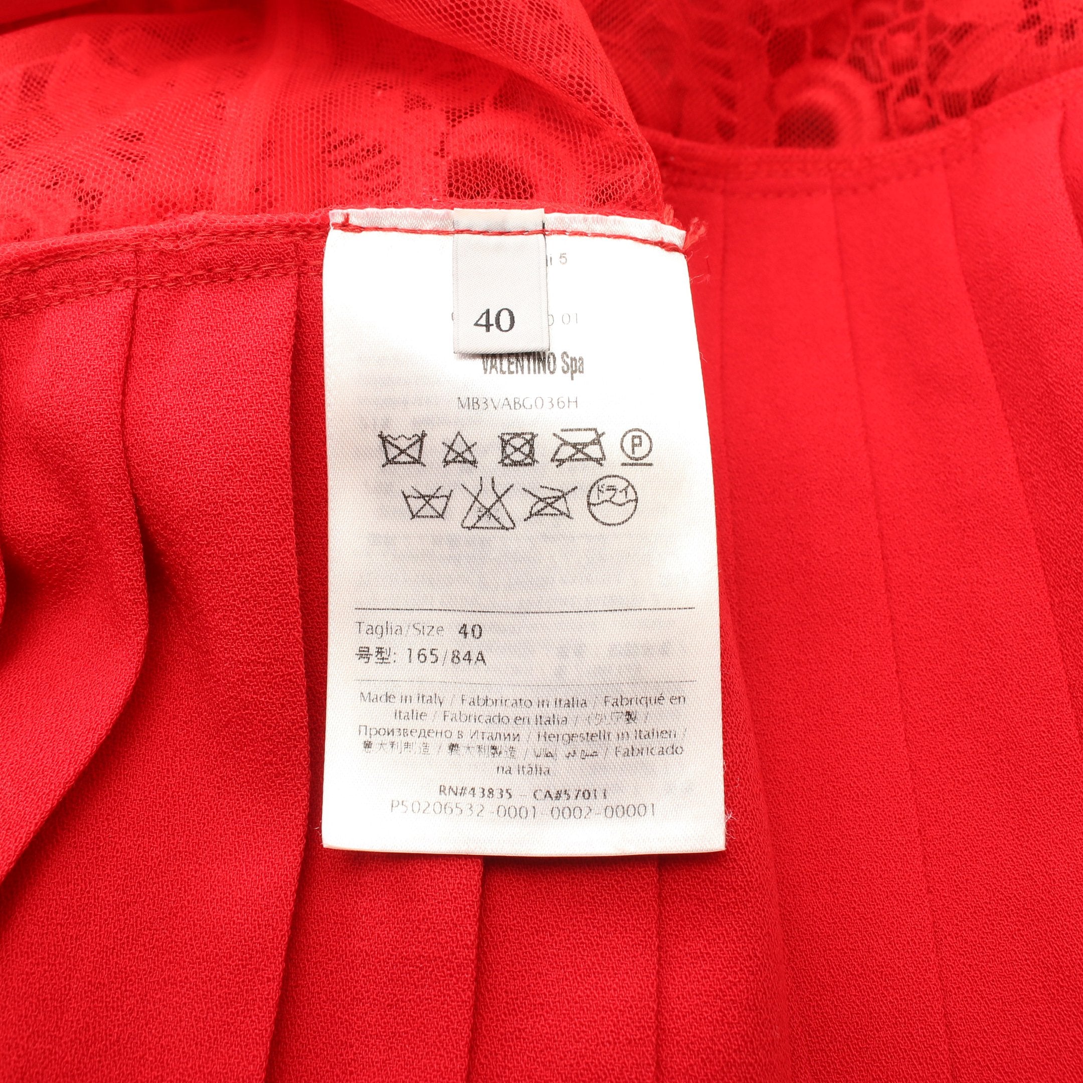 【美品】REDValentino プリーツワンピース シルク100% レース切替 花柄 レース切替 プリーツ ワンピース シルク レッド ヴァレンティノ