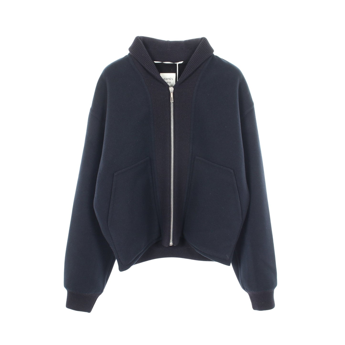 ジップアップ ニット ジャケット カシミヤ ダークネイビー エルメス