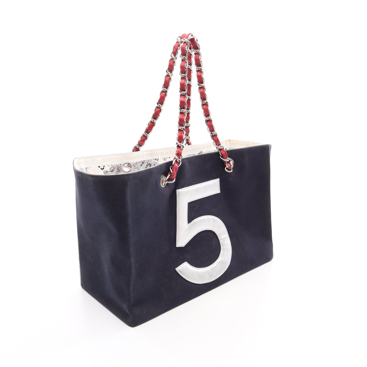 No.5 チョコバー ココマーク チェーンハンドバッグ チェーントートバッグ キャンバス レザー ネイビー シルバー レッド シルバー金具 シャネル バッグ CHANEL