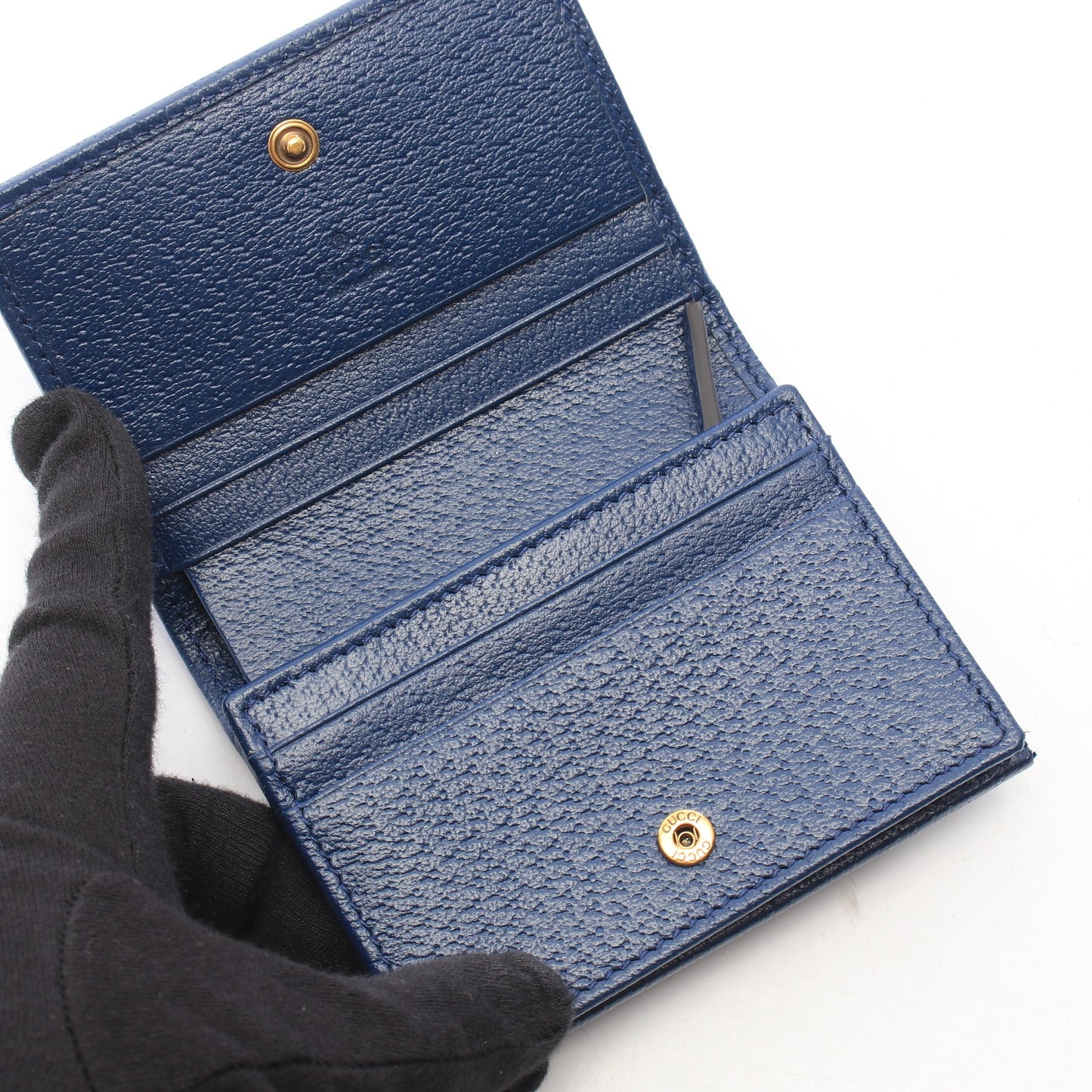ダブルG バンブー 二つ折り財布 レザー ネイビー グッチ