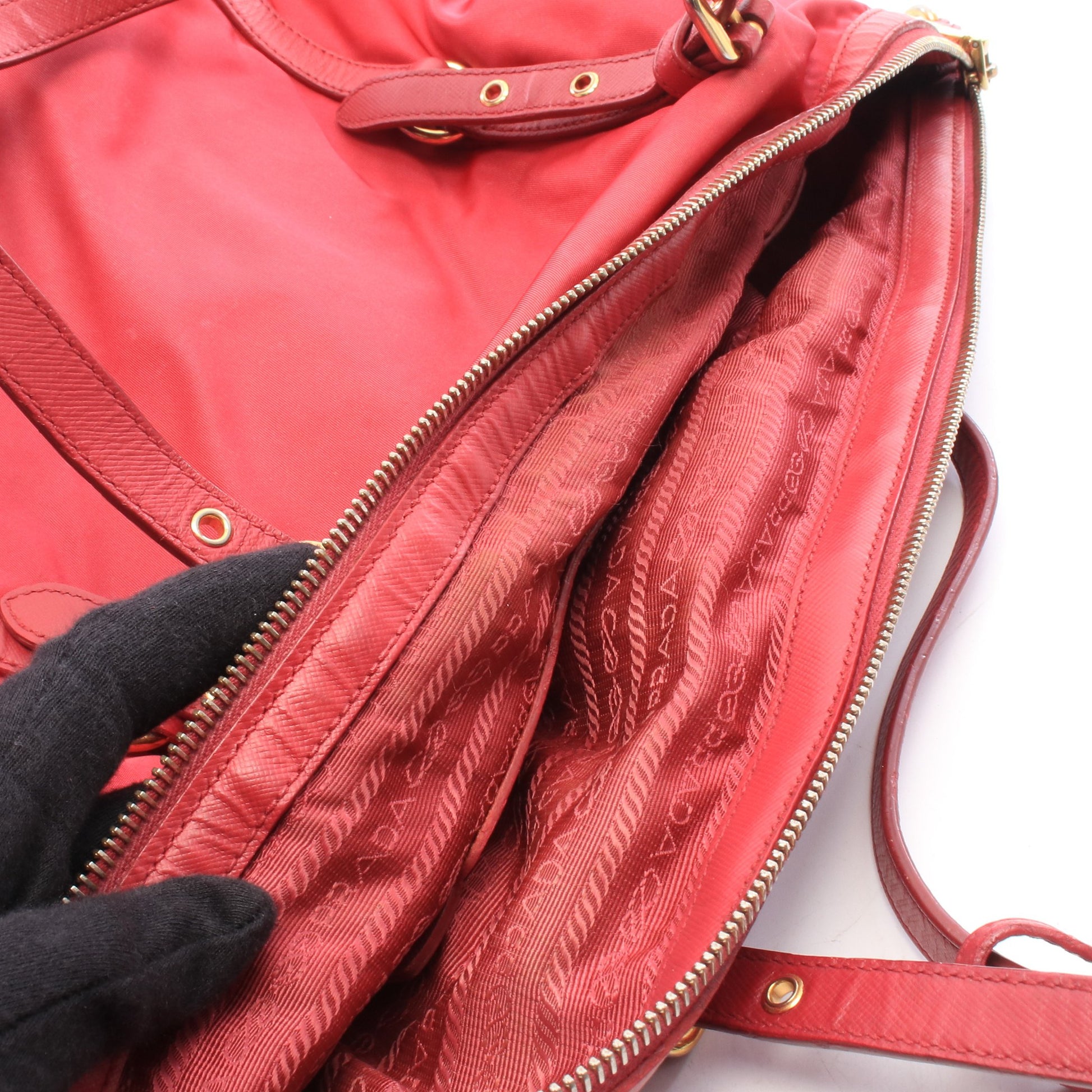ハンドバッグ トートバッグ ナイロン レザー ピンク プラダ バッグ PRADA