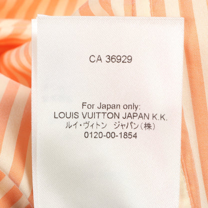 ロゴ刺繍 ストライプ 長袖 シャツ コットン シルク オレンジ ホワイト ルイヴィトン