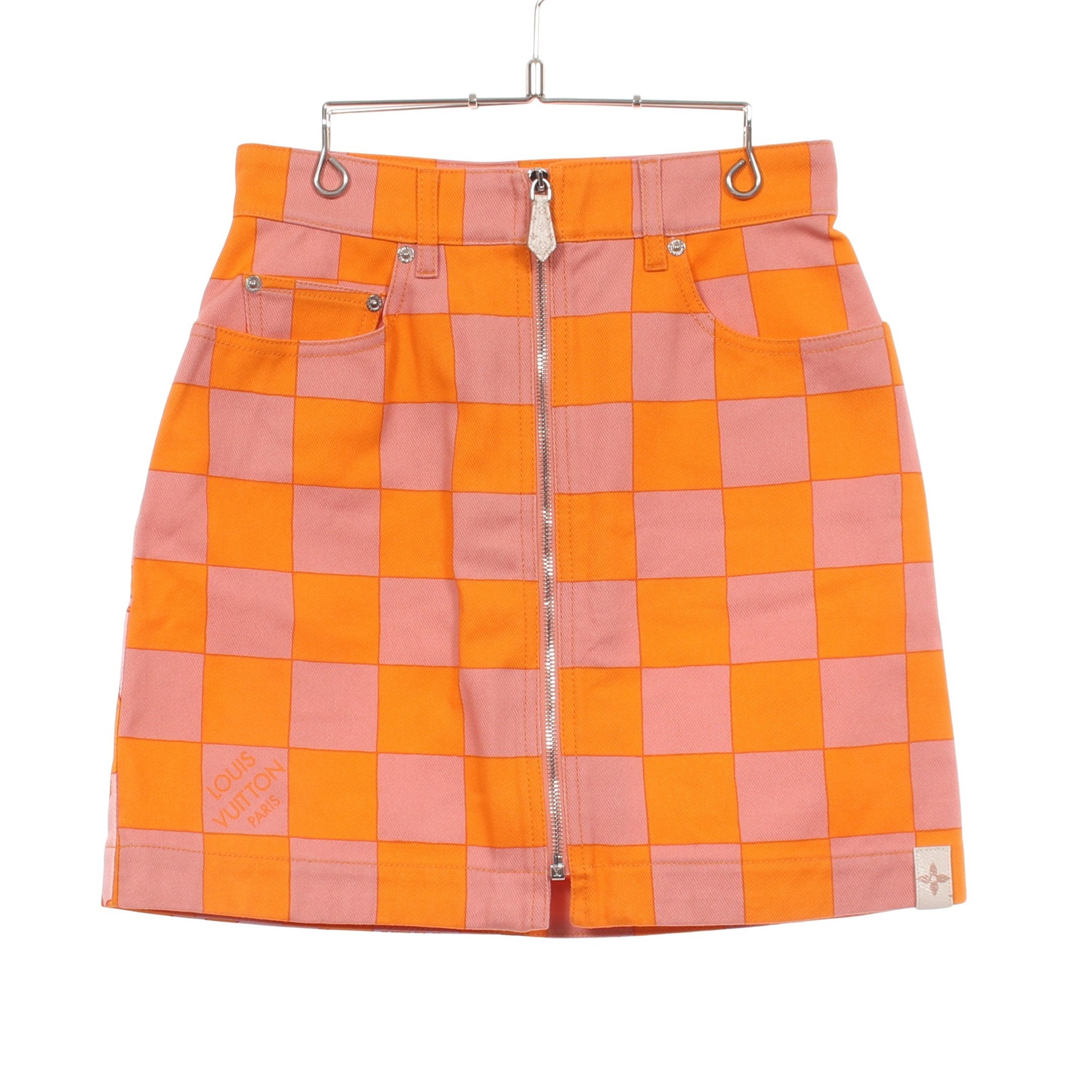 LOUIS VUITTON 22AW 美品 ダミエ グラフィット デニムスカート ダミエ デニムスカート コットン ピンク オレンジ ルイヴィトン – RECLO
