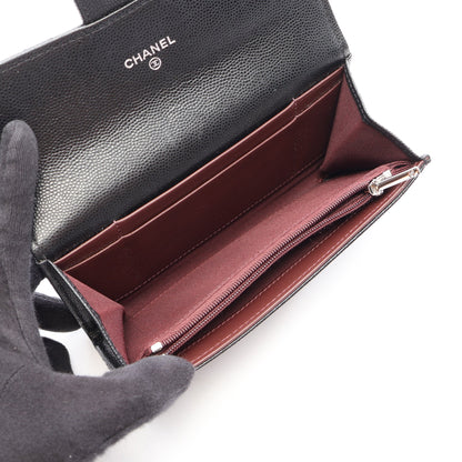 マトラッセ クラシック フラップ ウォレット 二つ折り長財布 キャビアスキン ブラック シルバー金具 シャネル