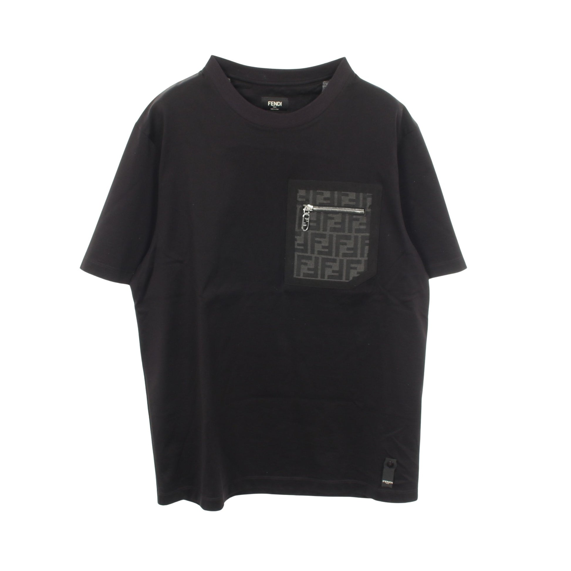 ズッカ ジップポケット付き 半袖Tシャツ コットン ブラック グレー フェンディ トップス FENDI