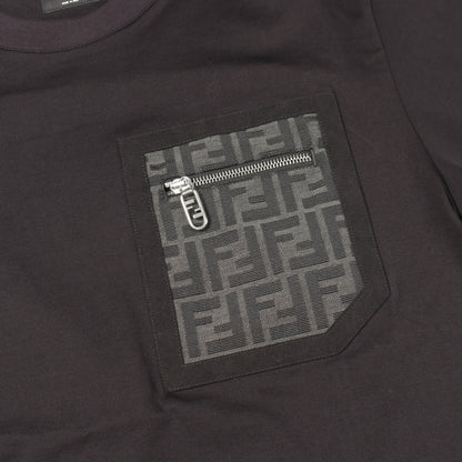ズッカ ジップポケット付き 半袖Tシャツ コットン ブラック グレー フェンディ トップス FENDI